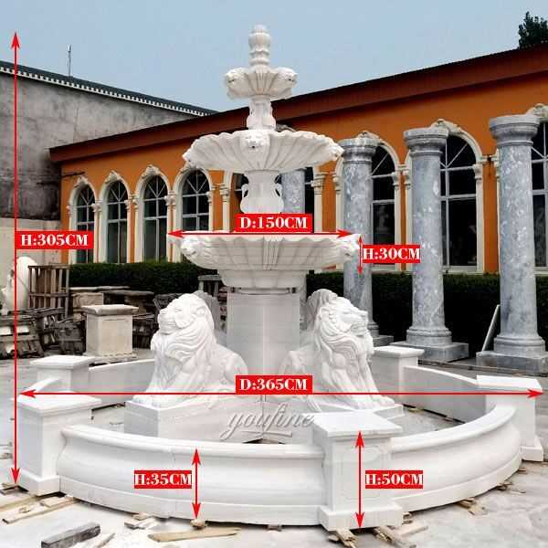 High quality large three tiered patio outdoor white marble fountain with four lion statue design for sale from China