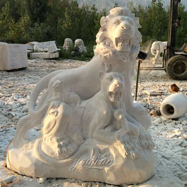 Marble animal statue big guardian lion statue lion family design for Entrance for sale MOKK-110