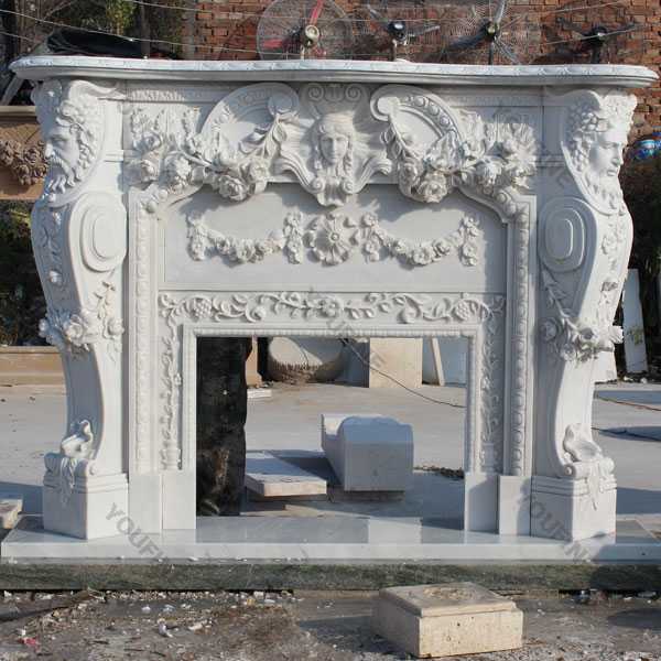 Modern Large White Marble Hand Carved Mantels for Stone Fireplaces for Home Decor MOKK-106