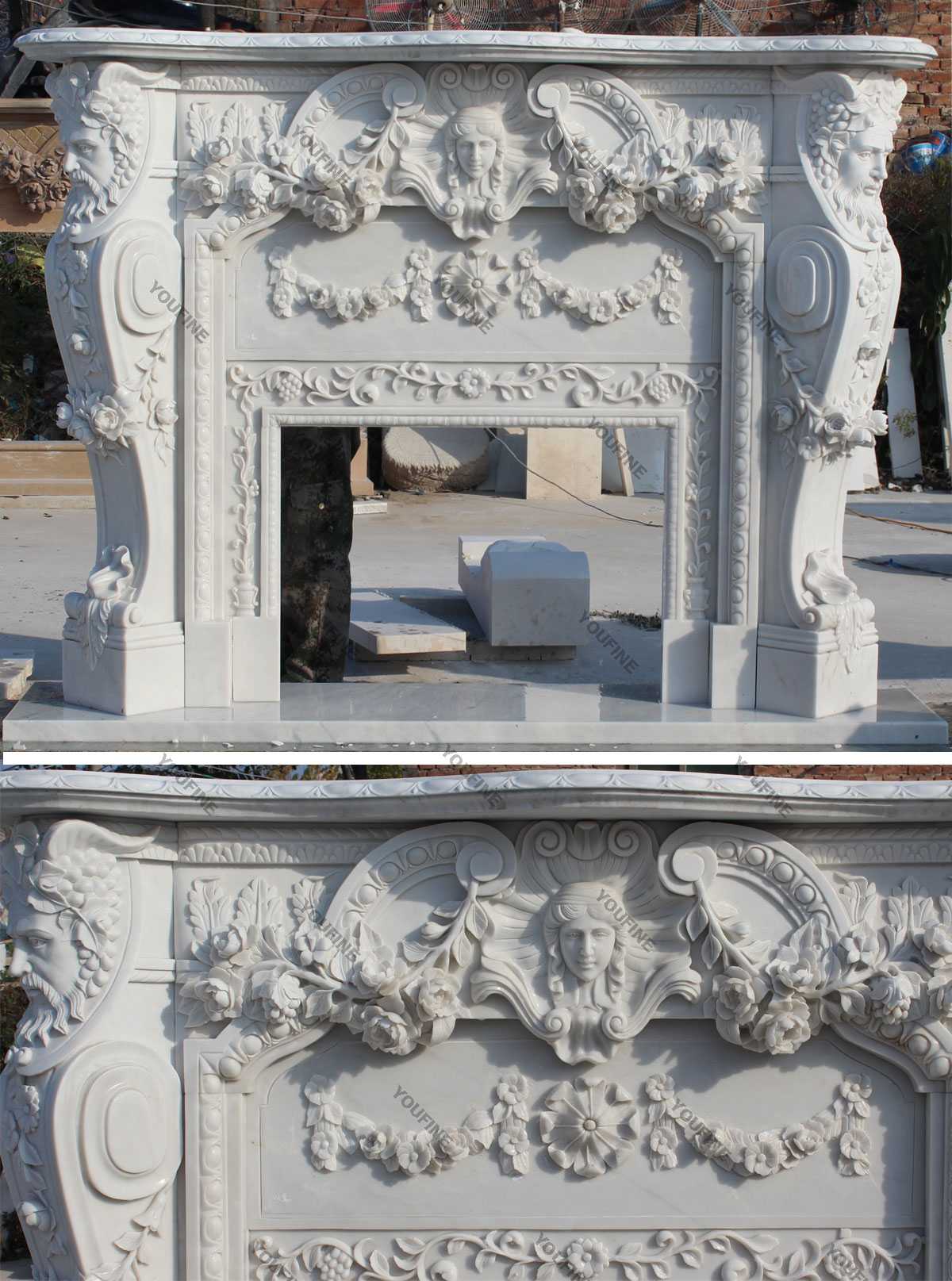 Modern Large White Marble Hand Carved Mantels For Stone Fireplaces
