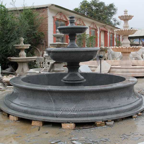 Outdoor high quality black small life size two tiered garden fountain hand carved marble fountain for sale--MOKK-103