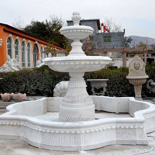 Popular outdoor garden fountain pure white marble small 2 tiered water fountain for backyard decor for sale–MOKK-95