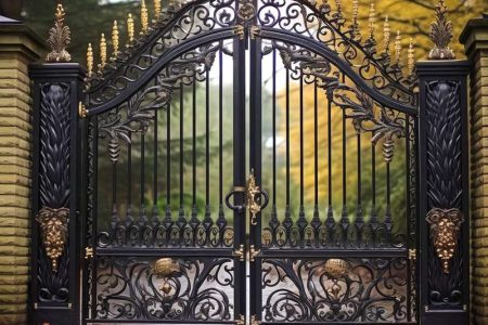 Modern Metal Art Double Driveway Front Entry Wrought Iron Gate Designs for House Decor IOK-194