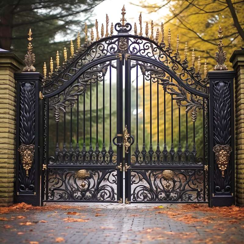 Modern Metal Art Double Driveway Front Entry Wrought Iron Gate Designs for House Decor IOK-194