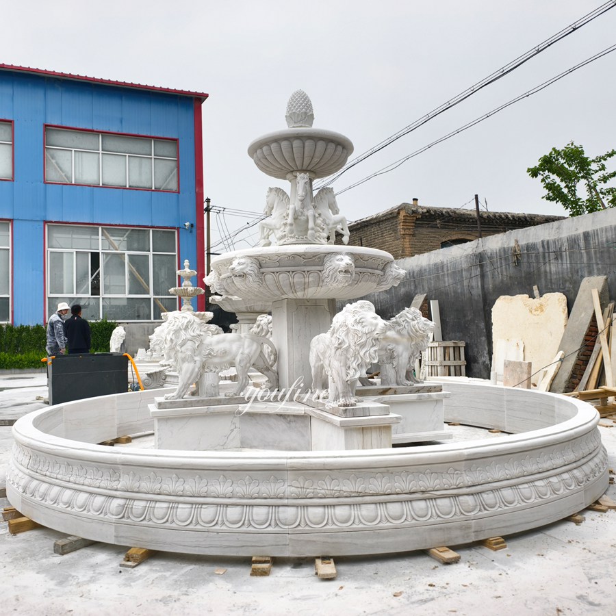 white large Marble Horse and Lion sculpture Fountain