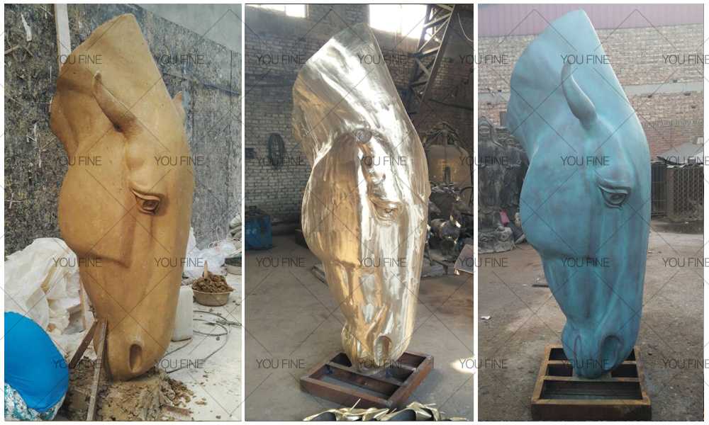 life size bronze horse head statue