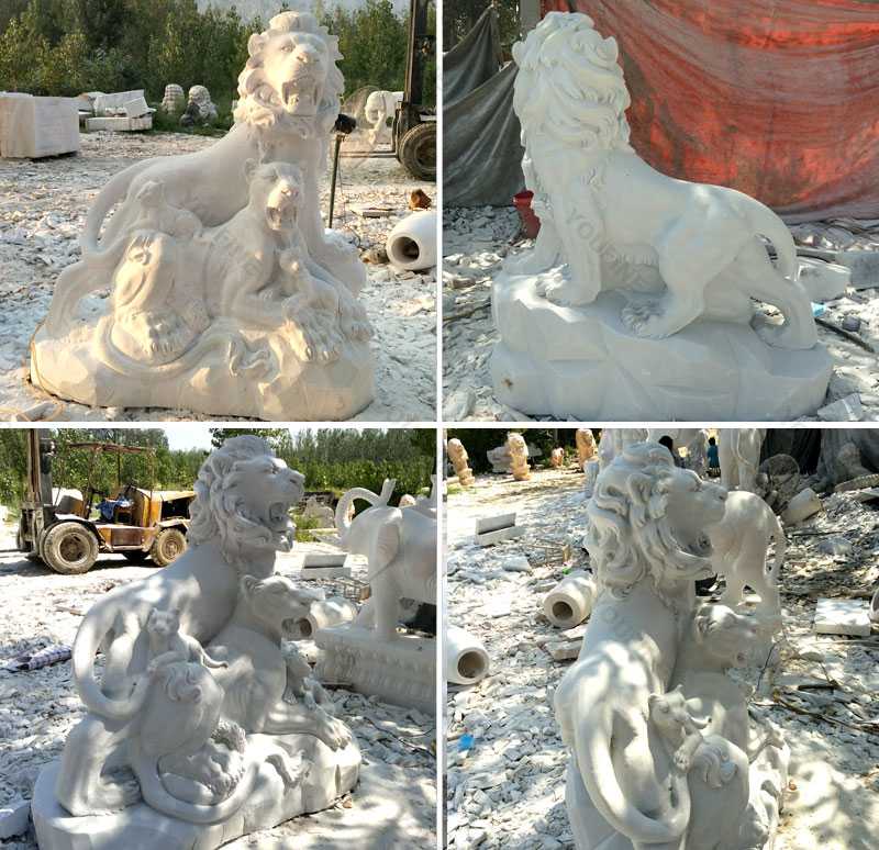 marble guardian-lion-statue-lion-family-at-Entrance-for-yard