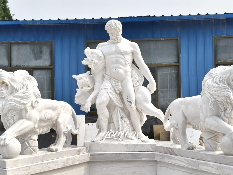 marble hercules and lion statue fountain art