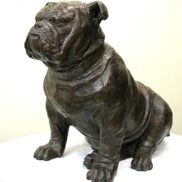large silver bulldog statue