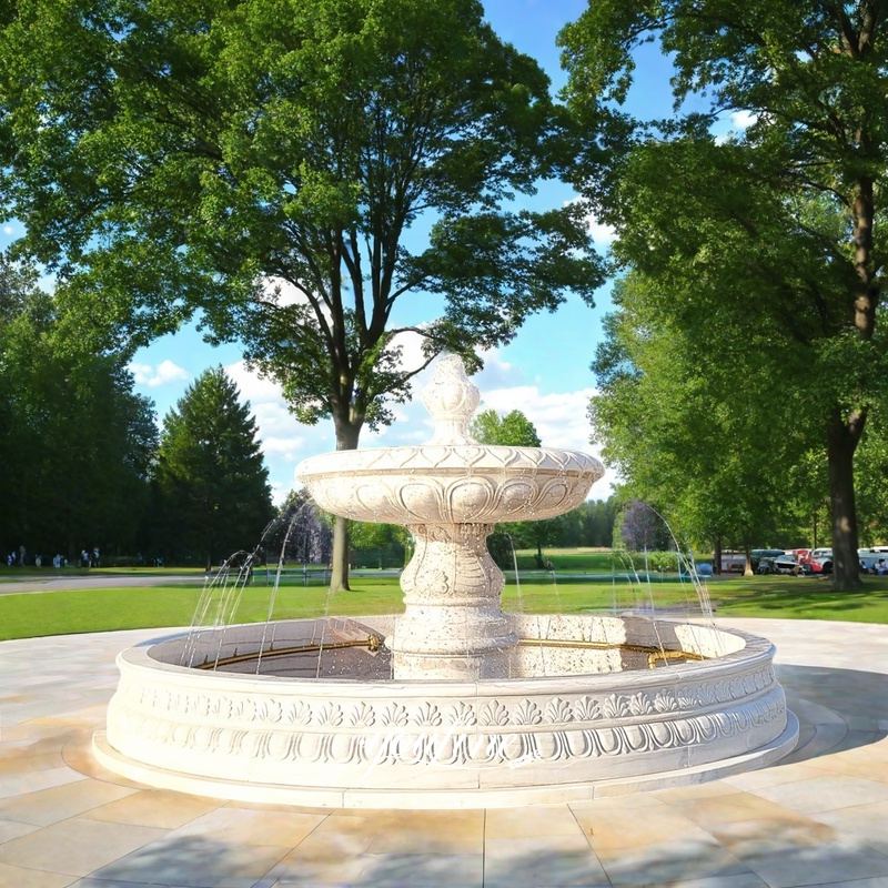 White Marble One Tier Outdoor Fountain MOKK-104