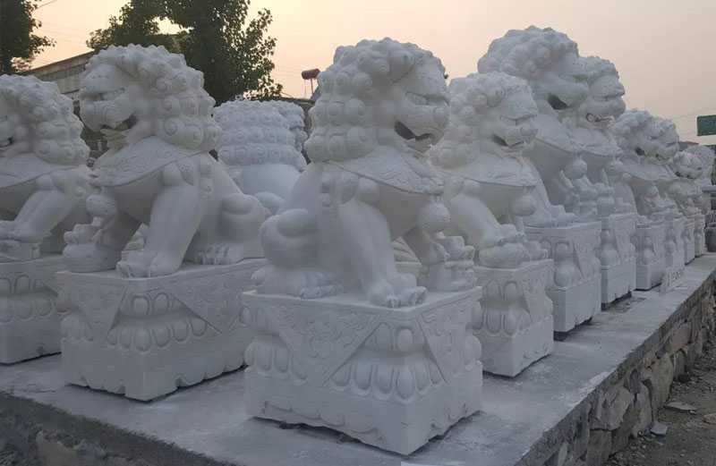 white marble lion statue for entrance on stock