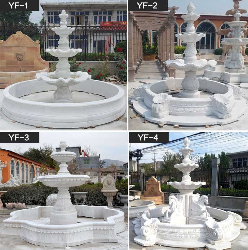 white marble three tired patio water fountain for front door decor for sale