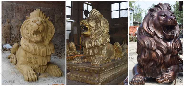 Buy life size guardian lion statue pair of bronze lying lion statue for front porch decor and home door for sale