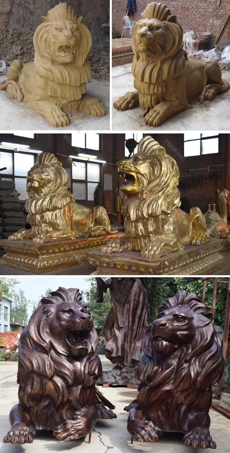 Buy life size guardian lion statue pair of bronze lying lion statue for front porch decor for sale