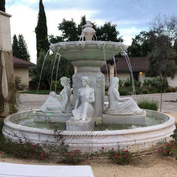 China Factory Directly Supply Outdoor White Figure Life Size Tiered Water White Marble Fountain Design For Our American Friend's Front Yard For Sale--MOKK-85