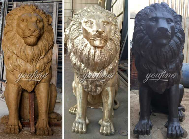 Custom Made Guardian Lion Statue Outdoor Bronze Animal Statue For Sale For Front Porch And Home