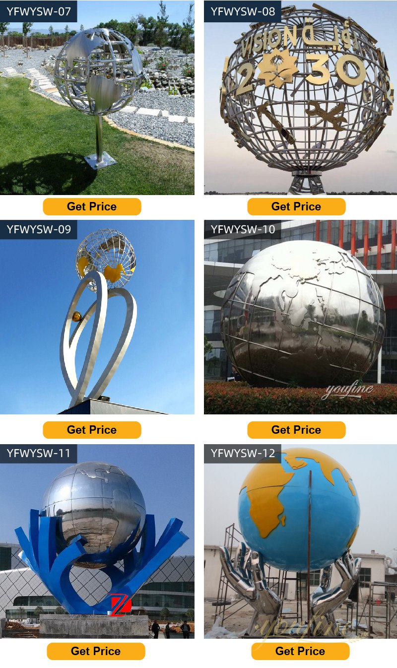Giant World Stainless Steel Globe Sculpture Mirror Sphere Design