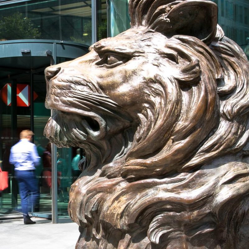 famous HSBC Lion Satue Face detail