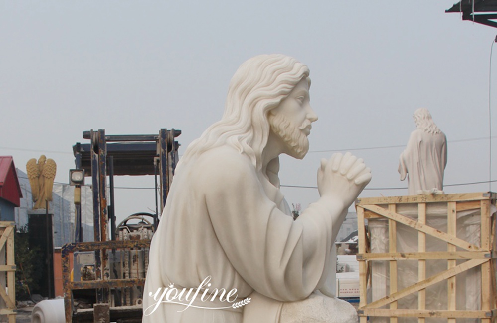 Kneeling in Prayer Jesus Statue details