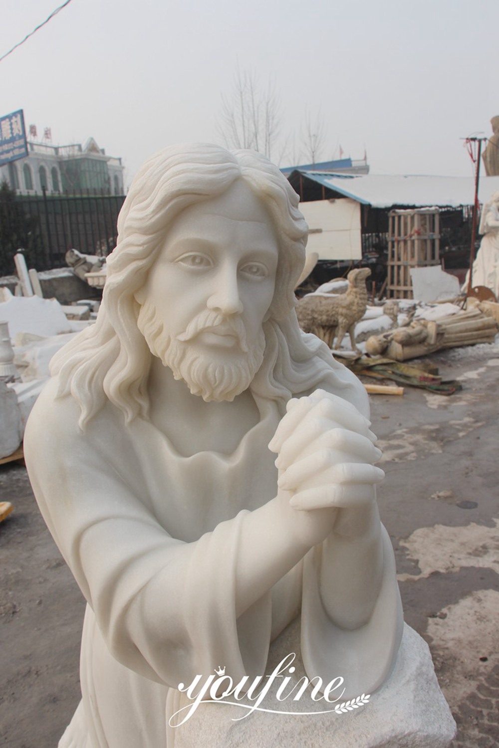 Kneeling in Prayer Jesus Statue for Church Garden for sale