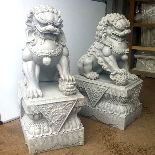 Chinese Guardian Lion White Marble Foo Dog Statues MOKK114YouFine