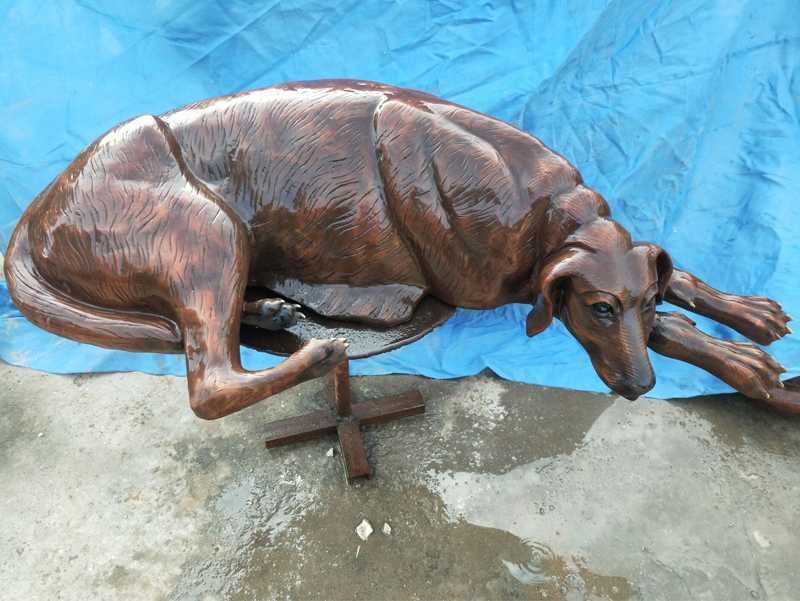 Life Size Antique Bronze Dog Sculpture Lawn Ornament