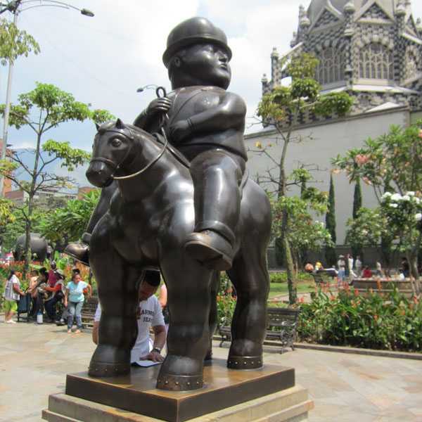 Life Size Contemporary Fat Botero Sculpture Man on a Horse with Bridles Statue at Botero Square Replica for Sale–BOKK-498