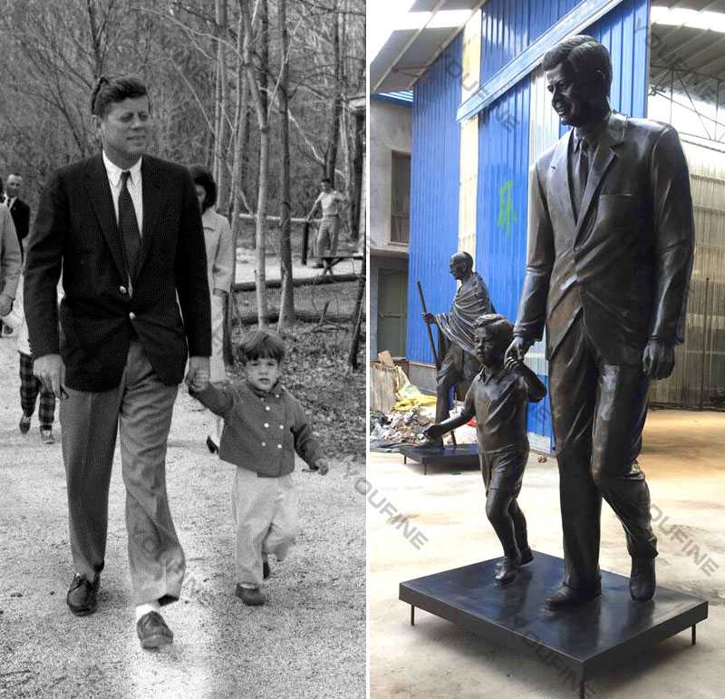 Life size Custom made from photo bronze statues John Fitzgerald Kennedy with child design replica for sale from China foundry