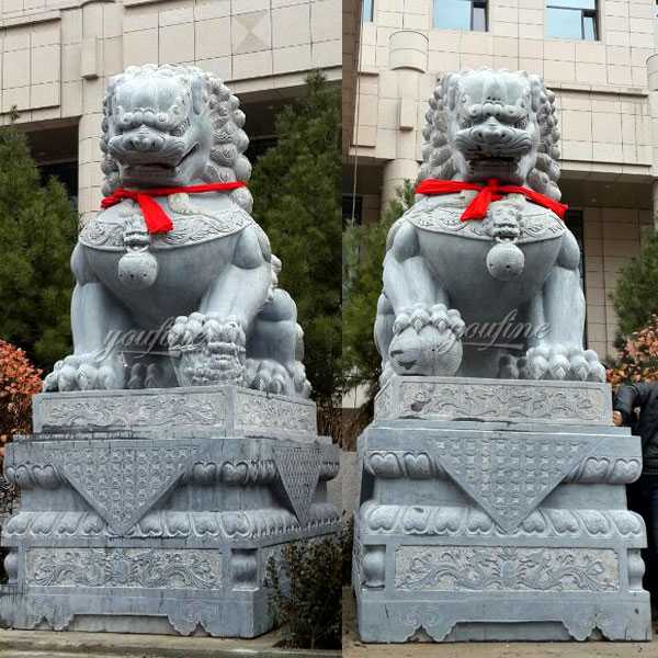 Life Size Chinese Marble Lion Statue Guardian Lions With Ball For