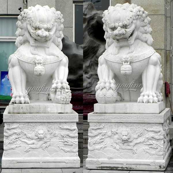 Life size garden statue chinese guardian lions stone art marble foo dog statues design for entrance for sale--MOKK-117