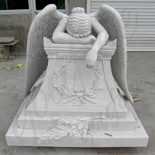 Life size weeping angel monument headstone custom made angel statues for graves memorials for sale--MOKK-112