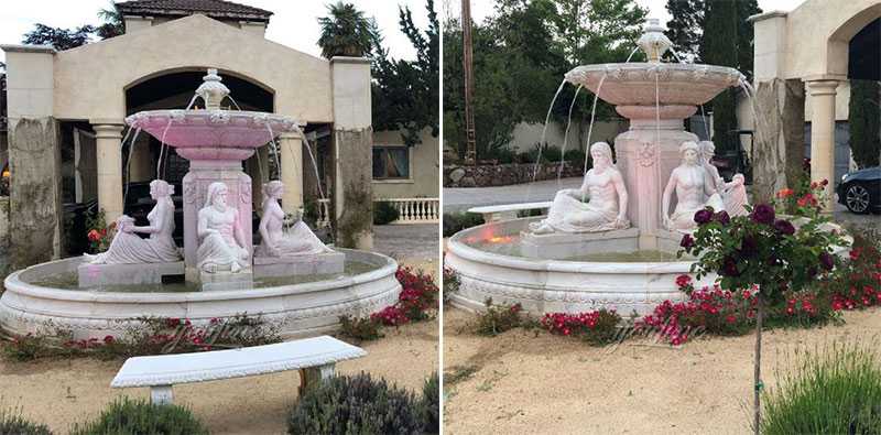 Outdoor white figure life size tiered water white marble fountain design for our american friend's front yard for sale