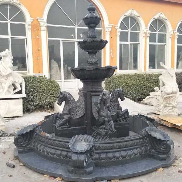 Popular outdoor garden pure white marble tiered water fountain with horse designs for sale--MOKK-84