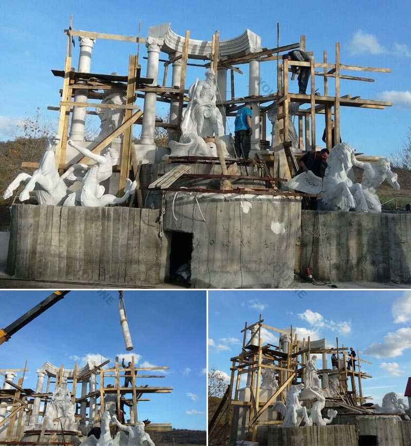 The installation of the large marble fountain Trevi Fountain