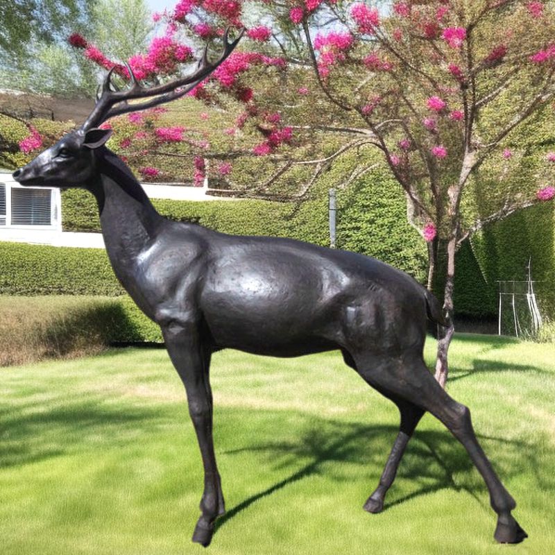 Life Size Black Antique Bronze Deer Statue Garden Lawn Decor for Sale BOKK-468
