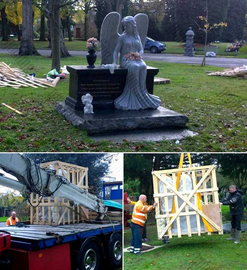 black granite angel headstone for grave for sale