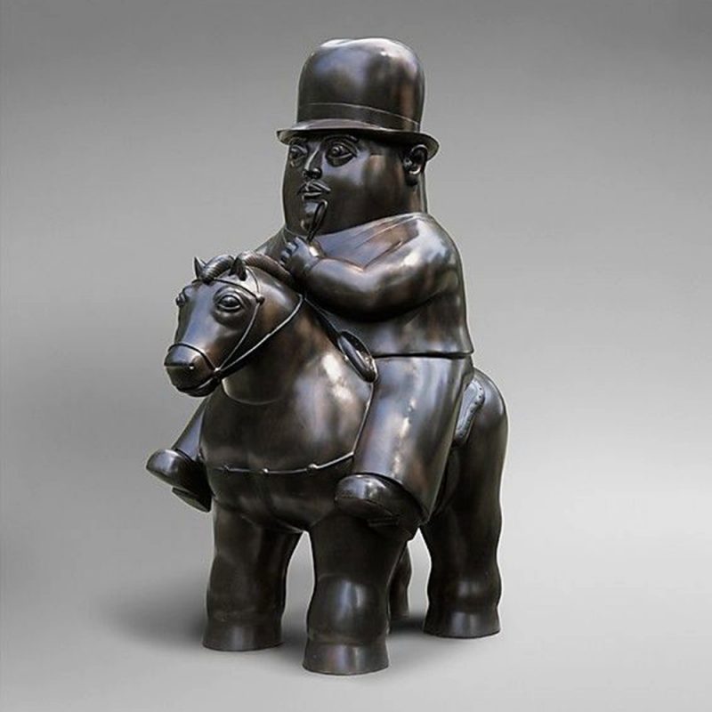 bronze fat Man on a Horse Statue
