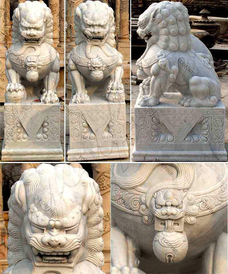 Chinese Guardian Lion White Marble Foo Dog Statues Life Size Marble Lion Statue For Driveway Mokk 114 You Fine Sculpture