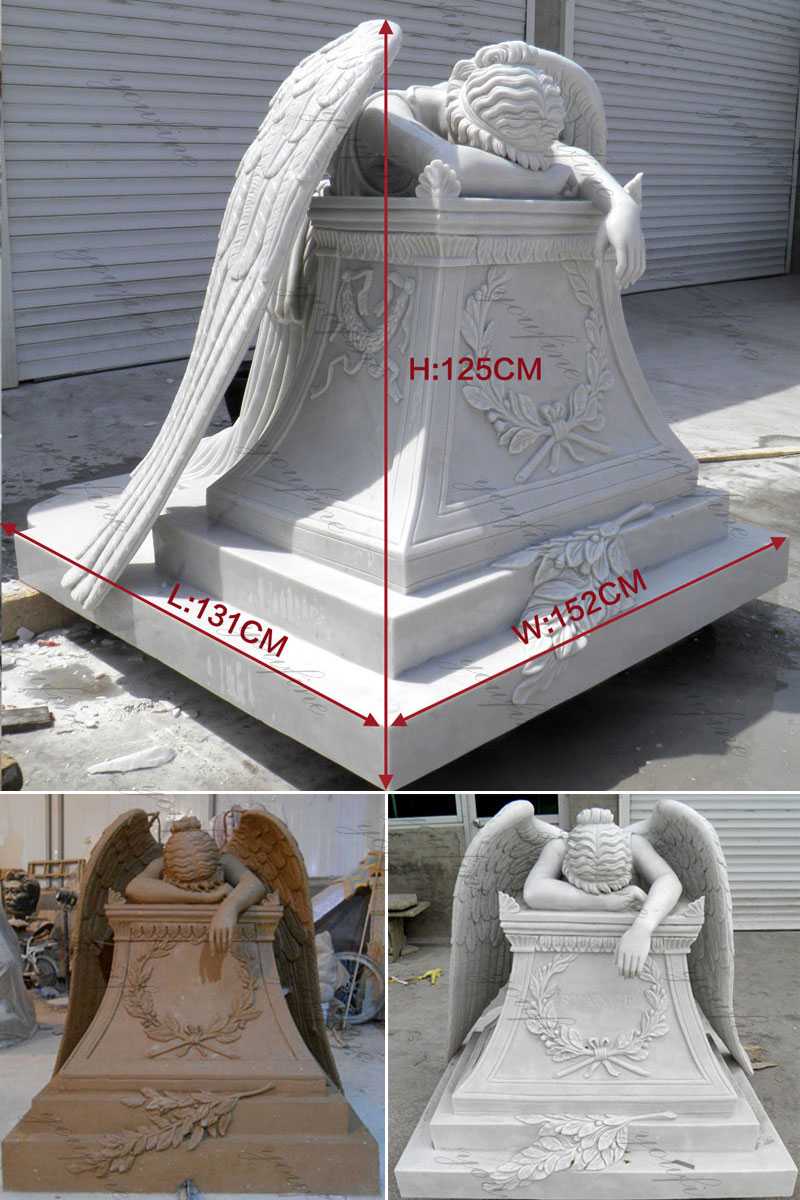 life size white marble weeping angel headstone design for sale