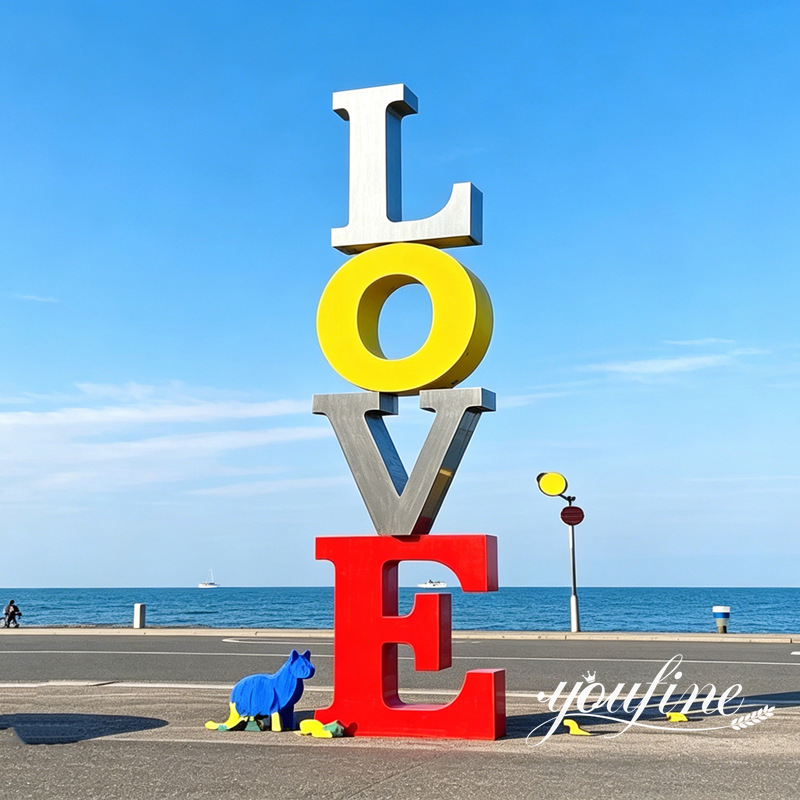 metal love word sculpture