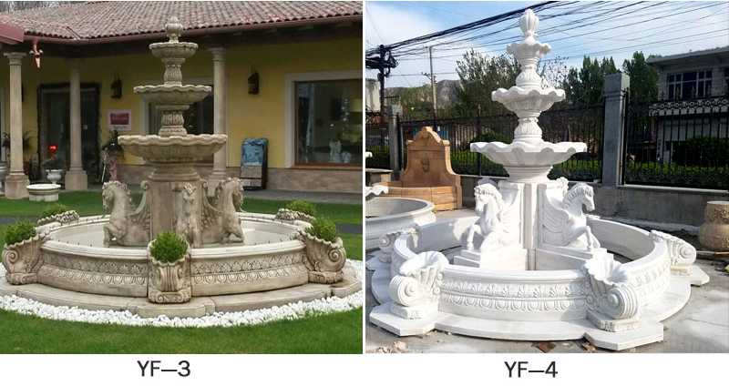 outdoor garden marble tiered water fountain with horse designs for sale