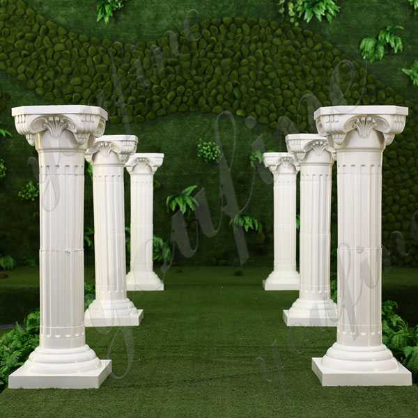 Ancient Greek Column Supplier Ionic Order Column Round Fluted White Marble Pillars with Marble Base Design for the Welcome Venue for Sale  MOKK-154