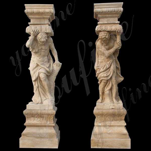 Antique Greek Column of Male Caryatid Column Design Stone Driveway Entrance Columns for Sale MOKK-158