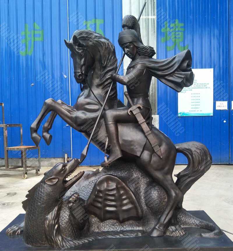 Antique bronze saint george and the dragon statue design life size famous catholic figure statue for sale