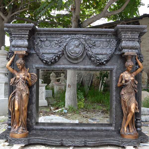 Life Size Black Antique Fireplace Mantels Custom Made Outdoor Fireplace Designs from Factory Supply MOKK-133