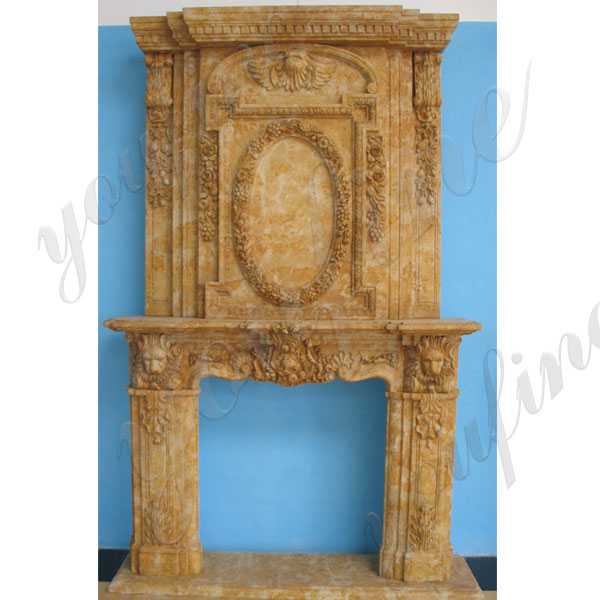 Custom Made Cheap Yellow Marble Overmantel Design Antique Fireplace Mantels Design for Sale–MOKK-145