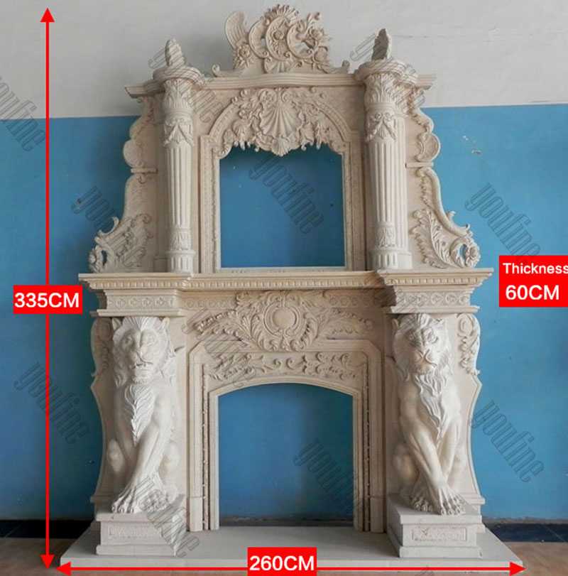 Custom Made Large White Marble Overmantel Fireplaces Surround with Lion for Sale