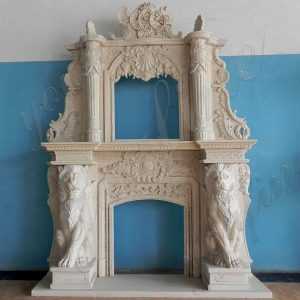 Custom Made Modern Large White Marble Overmantel Fireplace Surround with Lion Designs for Sale MOKK-173