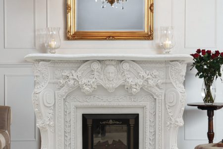 Custom Made White Marble Fireplace Surround for Sale MOKK-128
