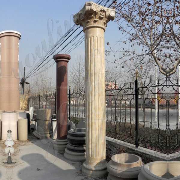 Greek Architecture Columns Antique Corinthian Order White Marble Front Porch Pillars Design Round Fluted Columns for Sale MOKK-162